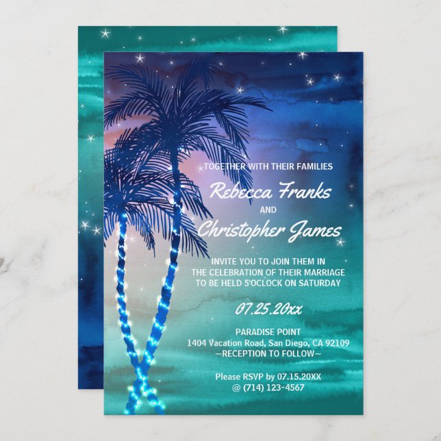 Palm Tree Wedding Invitations | Tropical Templates (Front/Back)
