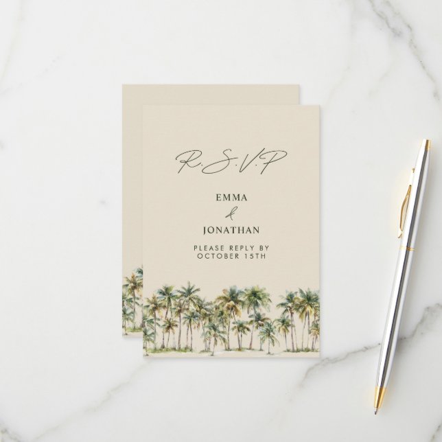 Palm Tree Wedding RSVP Tropical Destination coast Card (Front/Back In Situ)