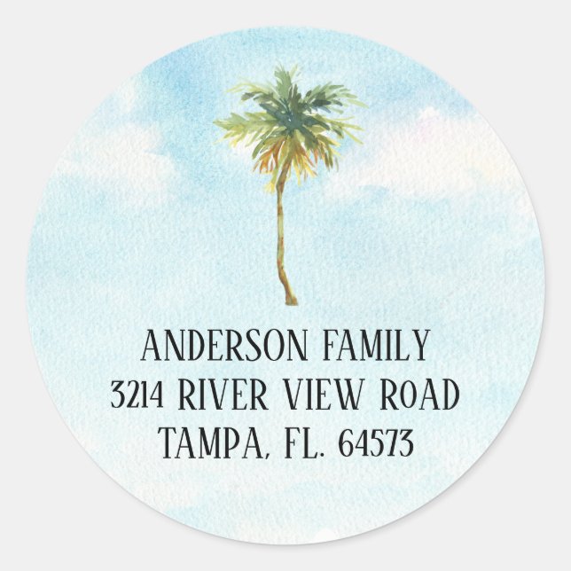 Palm Tree We've Moved New Address Label Sticker (Front)