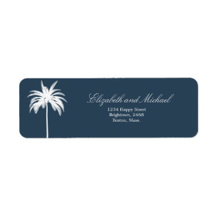 Palm Tree  White Blue Elegant Modern Chic  Label