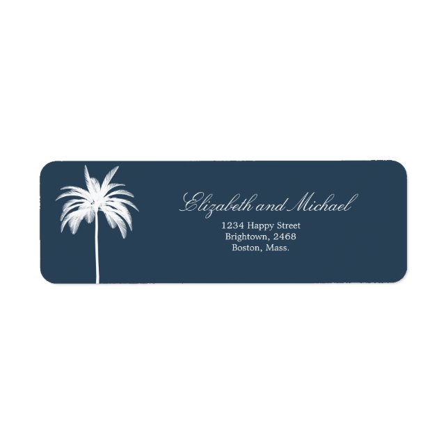 Palm Tree  White Blue Elegant Modern Chic  Label (Front)