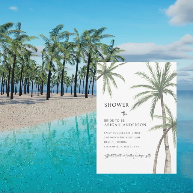 Palm Tree White Bridal Shower Invitation (Creator Uploaded)
