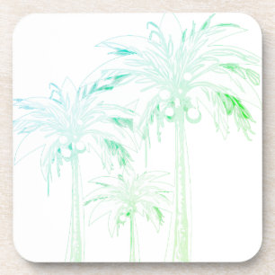 Palm Tree White Green Blue Watercolor Tropical Coaster