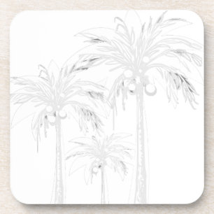 Palm Tree White Grey Modern Watercolor Tropical Coaster