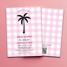 Palm Tree White Pink Chequered QR Code Bridal 