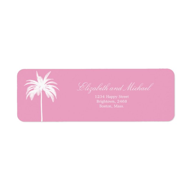 Palm Tree White Pink Elegant Modern Chic  Label (Front)