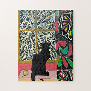 Palm Tree Window,  Black Cat Jigsaw Puzzle
