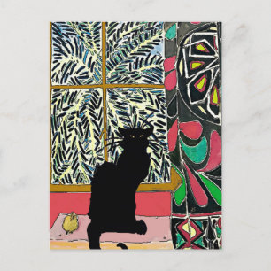 Palm Tree Window with Black Cat Postcard