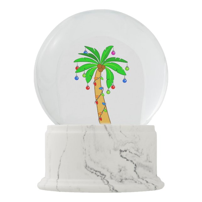 Palm Tree with Christmas Decorations Snow Globe (Front)