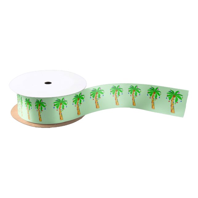 Palm Tree with Christmas Lights 1.5 In. Satin Ribbon (Spool)