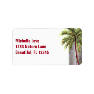 Palm Tree with Christmas Lights Beach Address Label