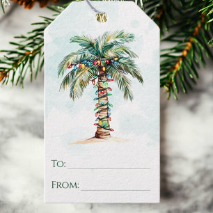 Palm Tree with Christmas Lights Beach To and From Gift Tags