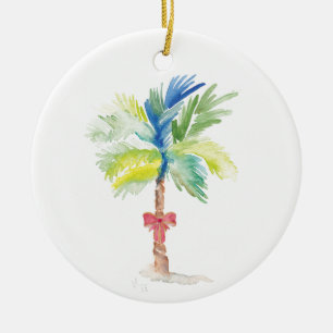 Palm Tree With Red Bow Ceramic Ornament