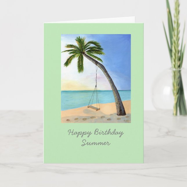 Palm Tree with swing customizable birthday card (Front)