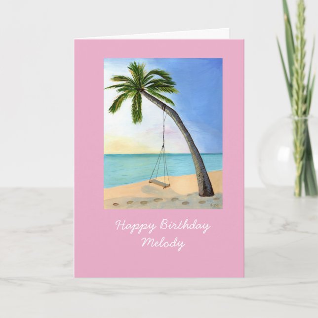 Palm Tree with swing customizable birthday card (Front)