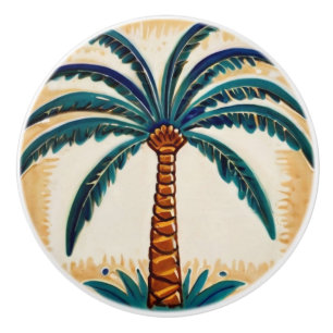 Palm Tree Yellow Brown & Green beach house decor Ceramic Knob