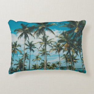 Palm trees above the ocean, vintage toned and retr accent pillow