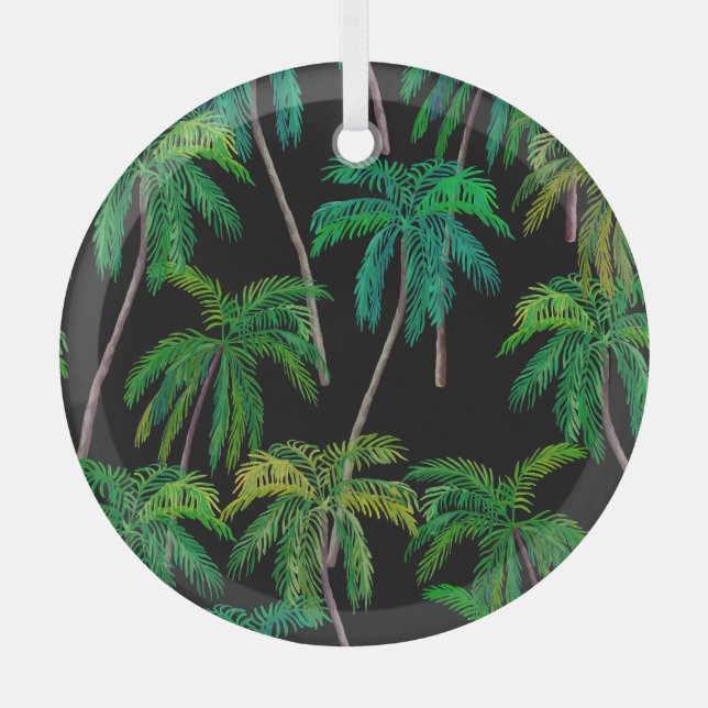 Palm Trees: Acrylic Summer Pattern. Glass Ornament (Front)