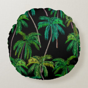 Palm Trees: Acrylic Summer Pattern. Round Pillow