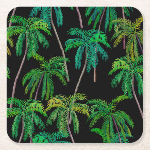 Palm Trees: Acrylic Summer Pattern. Square Paper Coaster