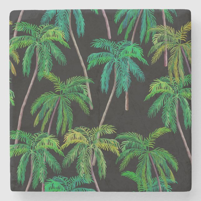 Palm Trees: Acrylic Summer Pattern. Stone Coaster (Front)