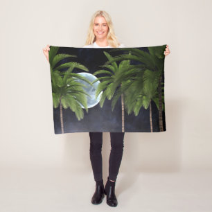 Palm Trees Against the Moon Fleece Blanket
