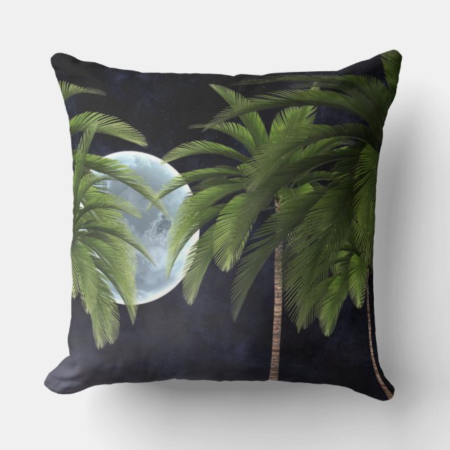 Palm Trees Against the Moon Throw Pillow (Front)