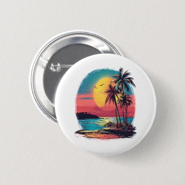 Palm trees and beach 2 inch round button (Front & Back)