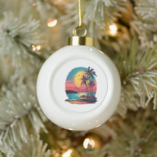 Palm trees and beach ceramic ball christmas ornament