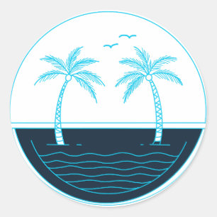 Palm trees and beach  classic round sticker