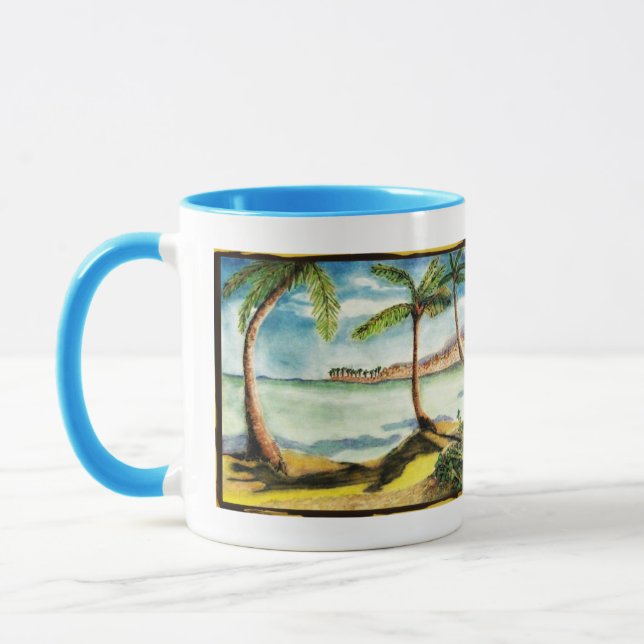 Palm Trees and Beach Drawing - Beverage Mug (Left)