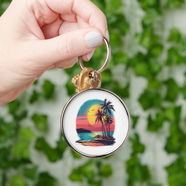 Palm trees and beach keychain (Hand)