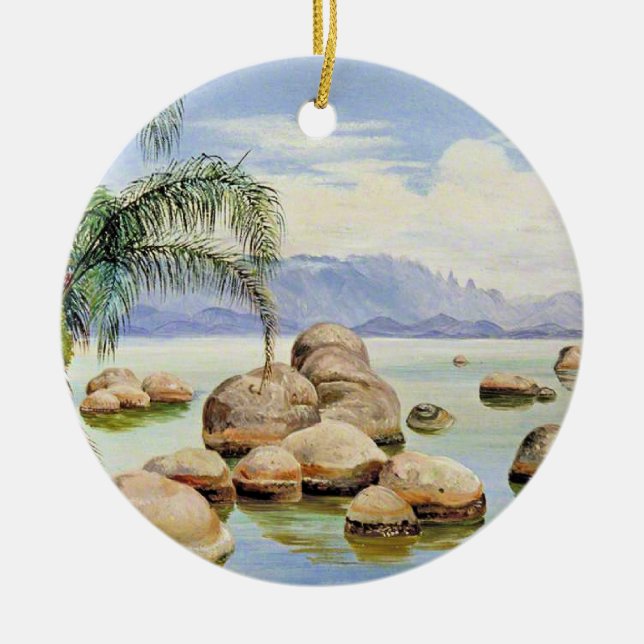 Palm Trees and Boulders, Bay of Rio, Ceramic Ornament (Front)