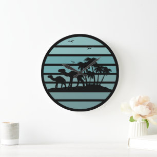 palm trees and camels  large clock