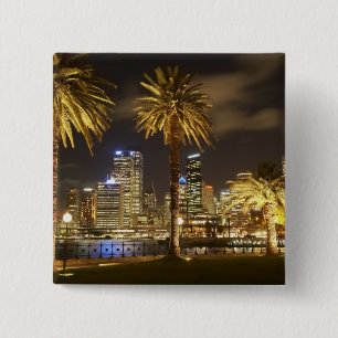 Palm Trees and CBD at Night, Sydney, New South 2 Inch Square Button