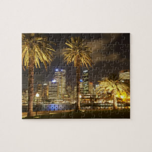 Palm Trees and CBD at Night, Sydney, New South Jigsaw Puzzle