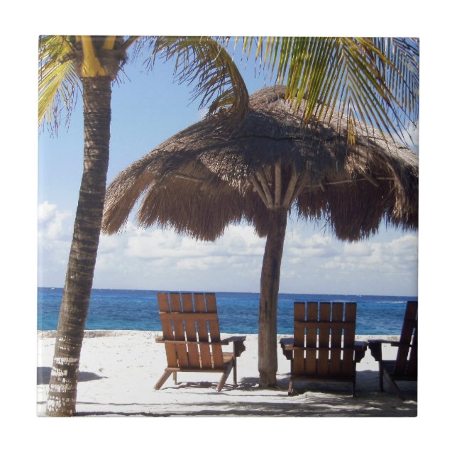 Palm Trees and chairs Mexico Beach Tile (Front)