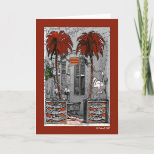 Palm Trees and Flamingo Card