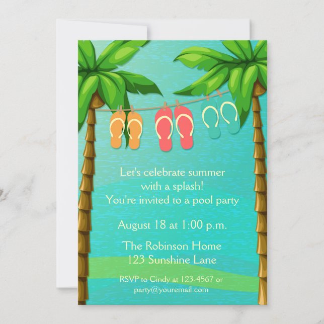 Palm Trees and Flip Flops, Summer Party Invitation (Front)