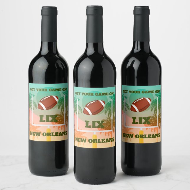Palm Trees and Football Uprights Party Wine Label (Bottles)