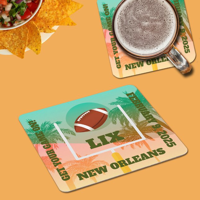 Palm Trees and Football Uprights Square Paper Coaster (Palm trees and football through the uprights square paper coasters)
