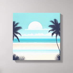  Palm Trees and Full Moon Beach Scene Canvas Print