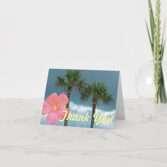 Palm Trees and Hibiscus Thank You Card (Front)