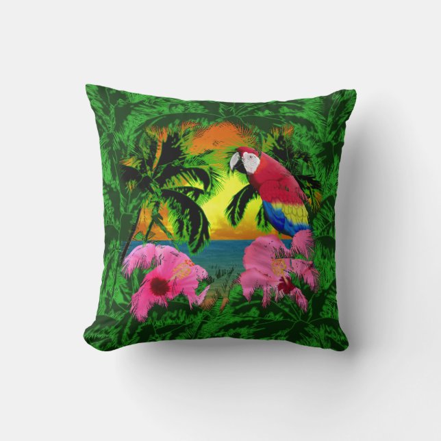Palm Trees And Island Sunsets Throw Pillow (Front)