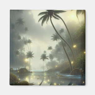Palm Trees and Ocean Foggy Day Magnet