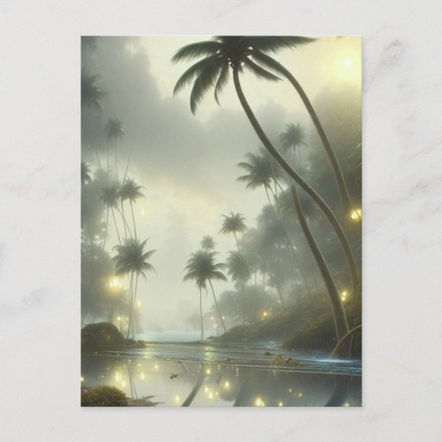 Palm Trees and Ocean Foggy Day Postcard (Front)