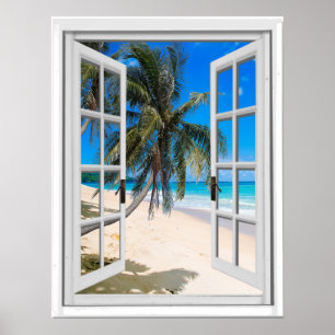 Palm Trees and Ocean View Faux Window Poster