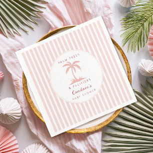 Palm Trees and Pacifiers Pink Coastal Baby Shower Napkin