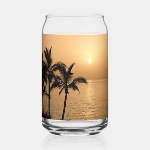 Palm Trees and Romantic Sunset Can Glass