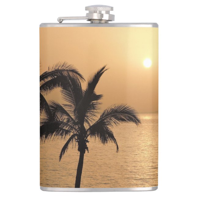 Palm Trees and Romantic Sunset Hip Flask (Front)